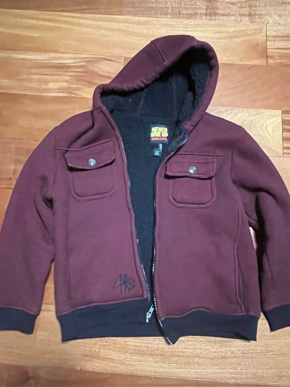 Kids' Hooded Maroon Jacket with Sherpa Lining